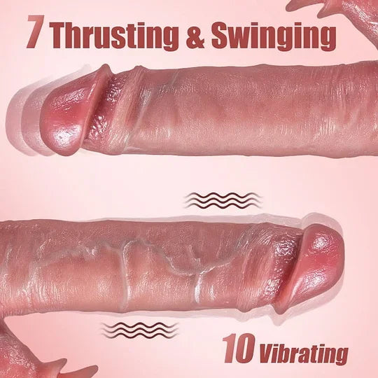 Power Thrust Suction Cup Dildo - Realistic silicone dildo with 7 pressure settings and 10 vibration and heat functions for G-spot stimulation, anal and vaginal stimulation