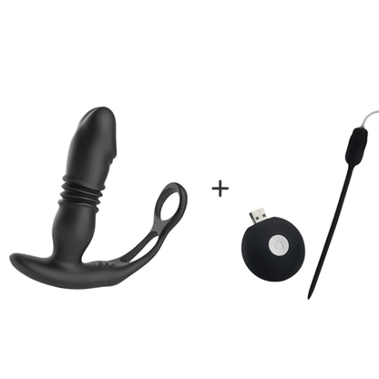 Buyging™ 12 Vibrating 3 Thrusting Prostate Massager With Dual Cock Rings