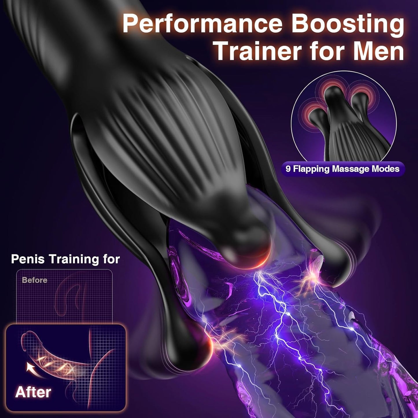 Buyging™ 9 Tension Shock Flapping Thrusting Vibrating Cock Ring Anal Vibrator Dildo