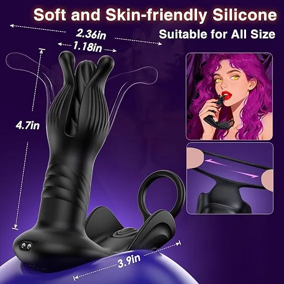 Sexoralab™Anal Vibrator Butt Plug with Thrusting Dildo Core & 9 Petal-Stretching Modes