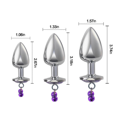 3PCs Metal Double Bells Jewel Anal Plug Set Adult Toy