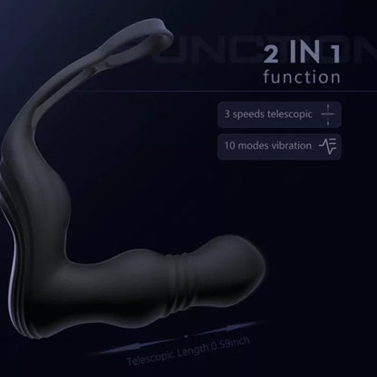 P13 - 3 Thrusting and 12 Vibrating Dual Cock Rings Prostate Massager