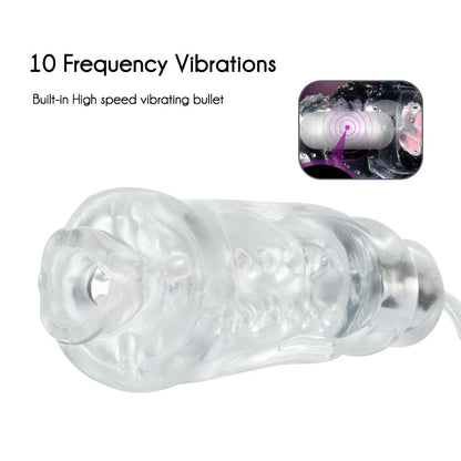10 Frequencies Elastic Transparent Blow Job Vibrating Masturbator