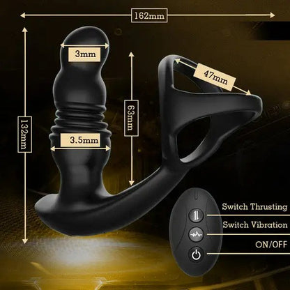 7 Vibrating 3 Thrusting Anal Massager with Cock Ring