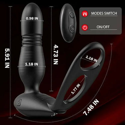 Low Noise 10 Thrusting & Vibrating Double Cock Rings Silicone Prostate Massager