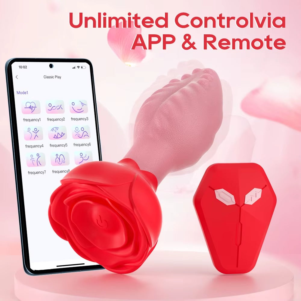 Buyging™ APP&Remote Control 9 Vibrating and 360° Rotating Anal Vibrator with Rose Base
