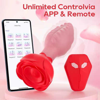 Buyging™ APP&Remote Control 9 Vibrating and 360° Rotating Anal Vibrator with Rose Base