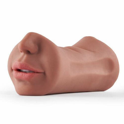 3 in 1 Tanned Lifelike Face Pocket Pussy Blowjob Masturbator Stroker