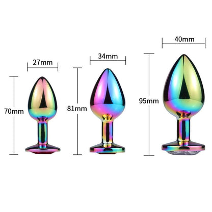 3pcs Stainless Steel Colorful Luxurious Diamond Butt Plugs Set