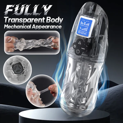HellofuntoysTM Fully Transparent Vibrating Sucking Voice Male Mechanical Stroker