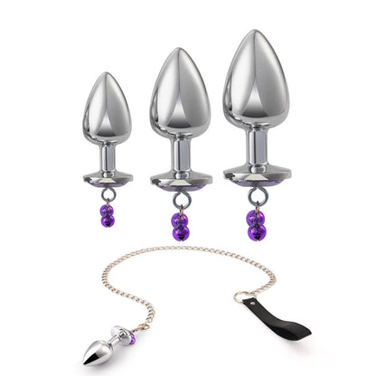 3PCs Metal Double Bells Jewel Anal Plug Set Adult Toy
