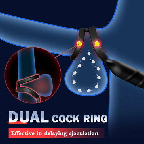 8 Thrusting 8 Vibrating Anal Vibrator With Dual Cock Rings