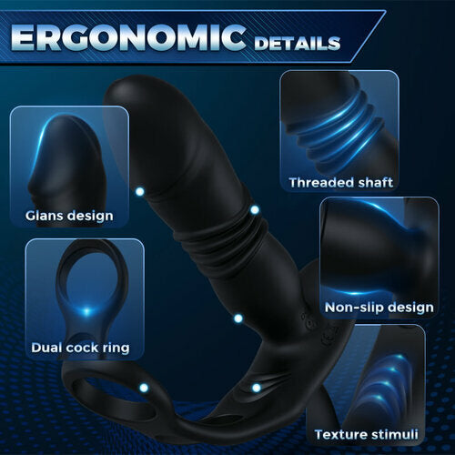 Buyging™ SAUL Glans 3 Thrusting 12 Vibrating Cock Rings Prostate Massager