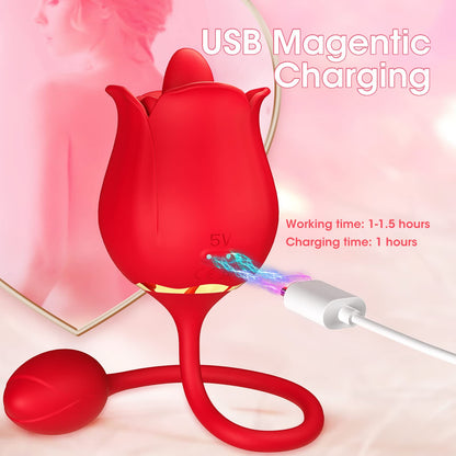 2 in 1 Nipple Sucker Oral Sex  Toy Rose Vibrator for Women