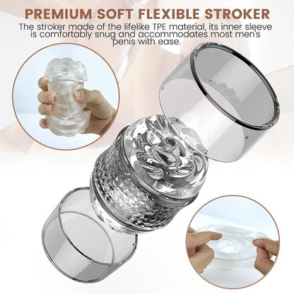 Portable Pleasure Stroker Open-Ended Detachable Pocket Pussy Male Masturbator Cup with Crystal Spiral Ribbed Tunnel,Blowjob Male Sex Toys for Men and Couples