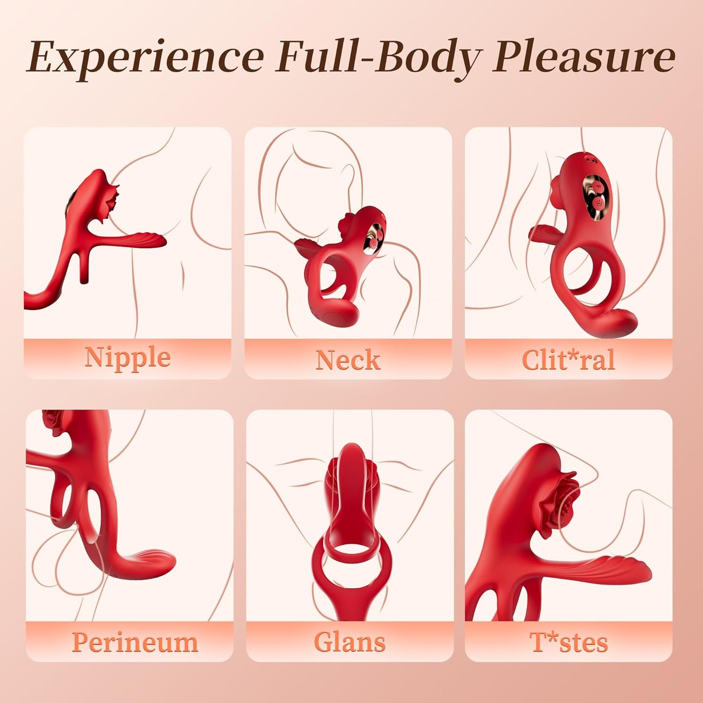 3-in-1 vibrating penis ring equipped with 3 powerful vibration motors and 10 vibration modes