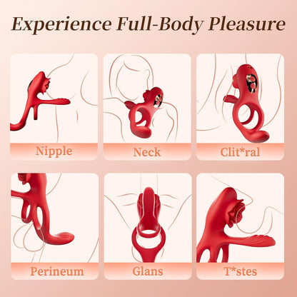 3-in-1 vibrating penis ring equipped with 3 powerful vibration motors and 10 vibration modes