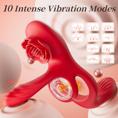 3-in-1 vibrating penis ring equipped with 3 powerful vibration motors and 10 vibration modes