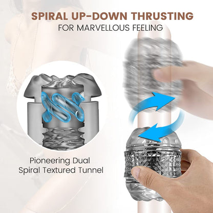 Portable Pleasure Stroker Open-Ended Detachable Pocket Pussy Male Masturbator Cup with Crystal Spiral Ribbed Tunnel,Blowjob Male Sex Toys for Men and Couples