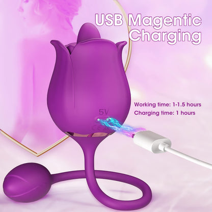 2 in 1 Nipple Sucker Oral Sex  Toy Rose Vibrator for Women