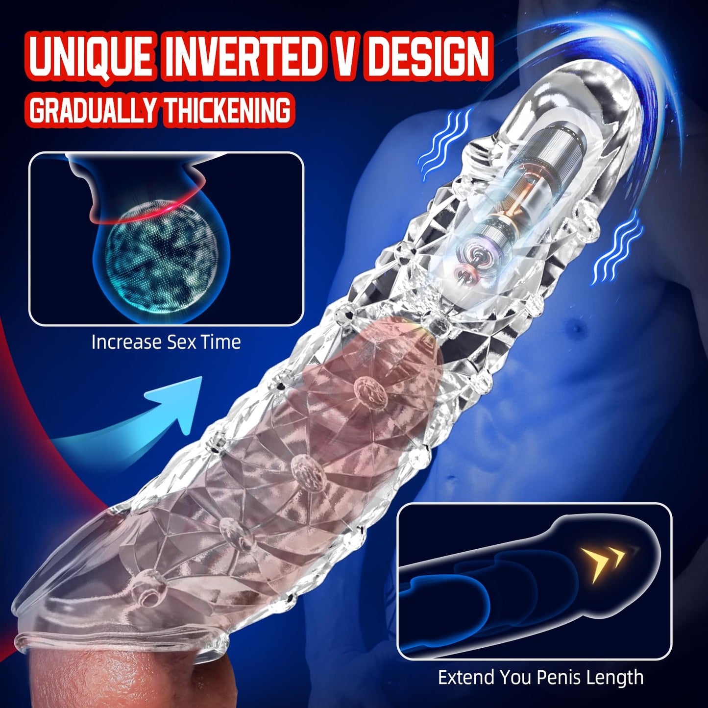 Vibrating penis sleeve, reusable penis extender with clitoral stimulator, soft granular penis extender, penis sleeve lengthening extender, sex toys for men and women