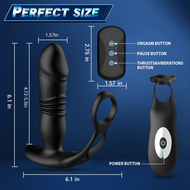 12 Vibrating 3 Thrusting  Dual Cock Rings Prostate Massager