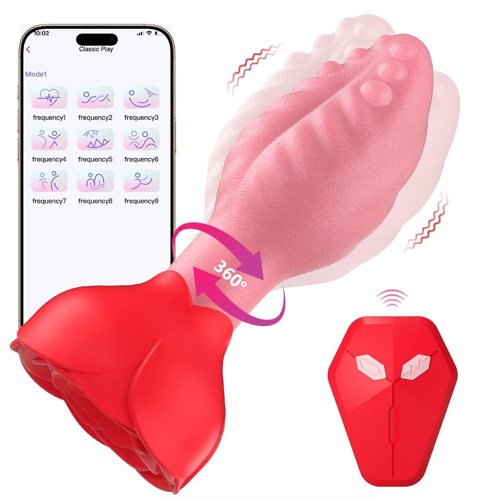 Buyging™ APP&Remote Control 9 Vibrating and 360° Rotating Anal Vibrator with Rose Base