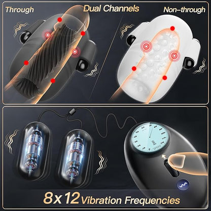 Sexoralab™ 6IN1 Male Masturbator 2 Pack Male Vibrator Penis Pump Stroker Pocket Pussy with CVT & Visual Controller, 8 Vibrating & 12 Frequencie