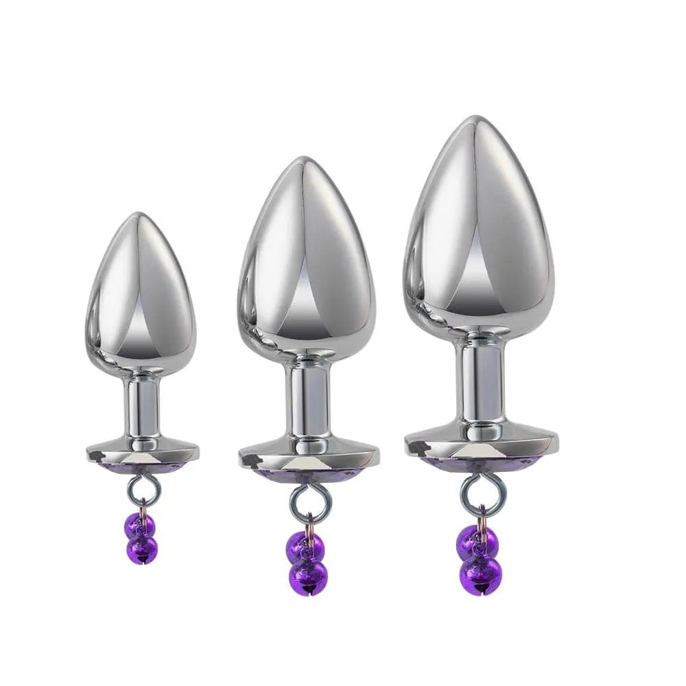 3PCs Metal Double Bells Jewel Anal Plug Set Adult Toy