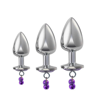 3PCs Metal Double Bells Jewel Anal Plug Set Adult Toy