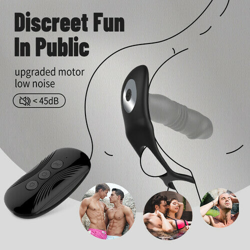 Buyging™ 12 Vibrating 3 Thrusting Prostate Massager With Dual Cock Rings