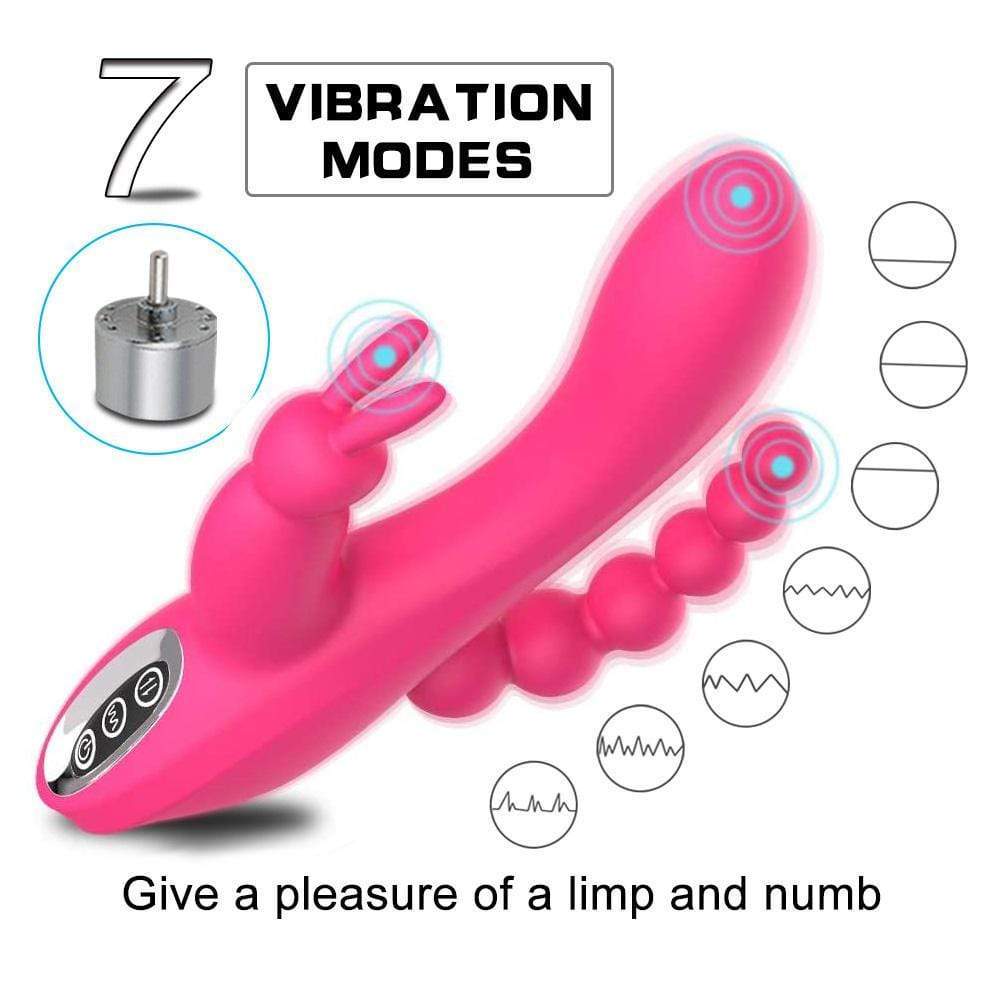 3-in-1 7 Vibrating Modes Rabbit G-Spot Stimulator Anal Dildo Vibrator